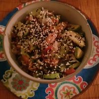 Vegan bowl with rice, vegetables and sauce of your choice at Tok Tok Wok in San Cristobal De Las Casas