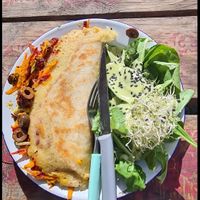 vegan quesadilla with salad at Silvestre in Colonia Suiza