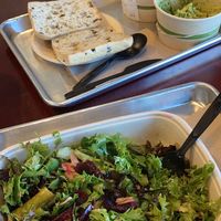 Cleanse salad, zen soup and olive ciabatta bread with avocado 🥑  at Gaia Therapeat in Hollywood