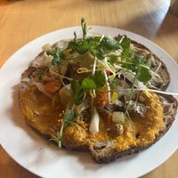 Vegan broodje met pompoen spread en hummus  at Het Lokaal in Amersfoort