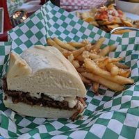 Vegan Philly cheese steak (minus peppers and mushrooms) is sooo good! at The Point Pub & Grill in Central Point