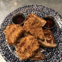 Vegan fried chicken with waffles and maple syrup  at Absurd Bird in Bath