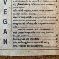 The vegan section of the menu at Saigon Kingdom - Hawthorne Drive in Queenstown