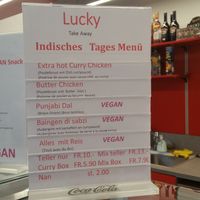 Daily menu always offers two vegan options plus starters. at Lucky Take Away in Biel