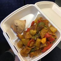 Vegetable curry and Samosa at Lucky Take Away in Biel