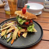 Veg burger with egg and dairy free waffle  #Veganuary at The Waffle House in Kwazulu-natal