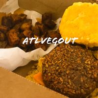 Breakfast sandwich and sweet potato hash  at A Full Taste in Decatur
