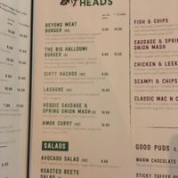 Veg menu at The Green Man in London