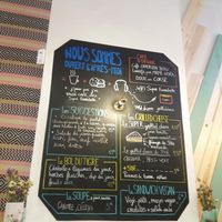Menue - vegan choices: sandwich, soup and add on fries at Super Fourchette in Brussels