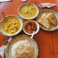 Potato and Dal Currys with Rice and Roti at Sempiternal  in Hikkaduwa