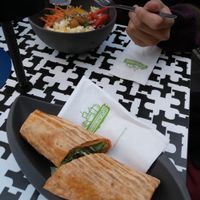 Vegan köfte wrap (spicy) and vegan potato based meal with falafel at immergrün - Ballindamm in Hamburg