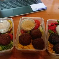 Meal Preps (aubergine balls and falafel) at Dynamite Raw Cafe in Bury