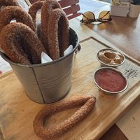 Las Tucitas - Mini Churros (10 per order) -  Vegan. Peanut Butter and Strawberry Jelly (vegan) and condensed milk dippings  at La Romántica in Puerto Vallarta