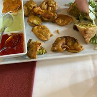 Vegan/vegetarian platter - already tucked into!  at Lal Qila in Munich