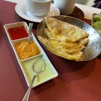 Aloo Paratha (only the red sauce is vegan!)  at Lal Qila in Munich