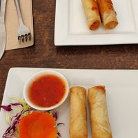 Spring rolls with sweet & sour dipping sauce. at Green's in Paihia