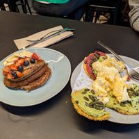 Vegan Breakfast (egg on the arepas but miscommunication issue) at Roots LaMarca in Madrid