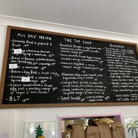 Menu at midday at Top Shop in Byron Bay