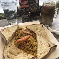 Vegan Tofu Scram and iced latte at Kudough's Donuts in San Juan