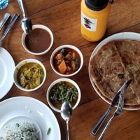 Chapati. Spinach. Veg in Tomato. Curry Abergine. Red Beans in Coconut. Veg Rice. at Lukmaan in Zanzibar