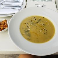 Zucchini and chard potage at Vegessence in Belgrade
