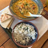 Vegan curry with peanuts! Delicious! Like a peanut sauce!   at Kampu in Urubamba