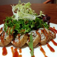 Yam sushi (mushy texture 😩) at Su Ming Xiang in Qingdao