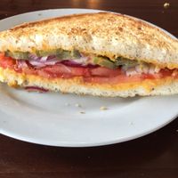 Vegan Grilled Cheese with all the vegan trimmings. This is only half of it... ate the other half, soz. Huge and tasty. at Smokey Mountain Bar & Grill in Bansko