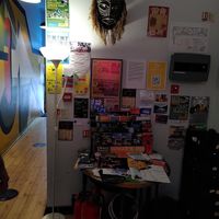 Information area at The Glad Cafe in Glasgow