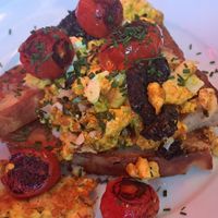 Savoury French toast (mushrooms swapped for tofu scramble) at The Glad Cafe in Glasgow