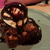 Brownie and ice cream at The Glad Cafe in Glasgow