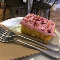 The best cake in my 40 years! Turmeric and rose at Pear Kitchen in Cowbridge