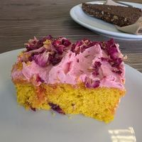 Rose and turmeric cake at Pear Kitchen in Cowbridge