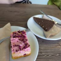 Turmeric rose cake and chocolate biscuit slice at Pear Kitchen in Cowbridge