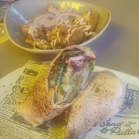 Falafel Gyro (ask for vegan sauce) and Crispy tandoori fritters at Dedos in Tenerife