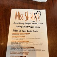 Vegan menu  at Miss Shirley's in Annapolis