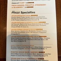 Vegan menu  at Miss Shirley's in Annapolis