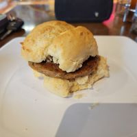 Veggie patty on vegan biscuit at Biscuit Head in Asheville
