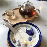 Coconut dessert and herbal tea  at Tonklar Facai - Chula in Bangkok