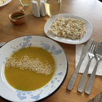 Popcorn & soup? Yes please!  at Kay Pacha in Quito