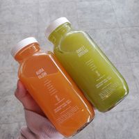 Aurora Glow & Sweet Greens juices at Market Juice in Anchorage