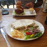 Chick'un and avo wrap and bbq moving mountains burger at Beare's Pantry in Wadebridge