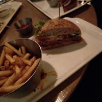 Vegan beyond beef burger and chips on a gluten free bun at Earls Kitchen + Bar in Whistler