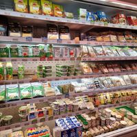 fridge with vegan/veggie items at Reformhaus Bacher in Hannover