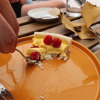 Mango raspberry and coconut at Veganika in Ljubljana