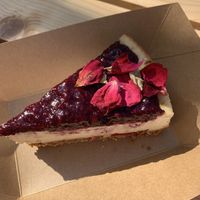 Cheesecake with berries at Veganika in Ljubljana
