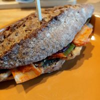 Tempeh and kimchi sandwich at Veganika in Ljubljana