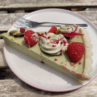 Incredible matcha pie at Veganika in Ljubljana
