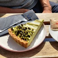 pistachio cake at Veganika in Ljubljana