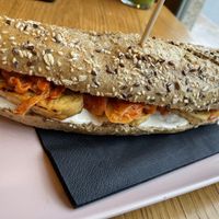 Tempeh sandwich  at Veganika in Ljubljana